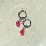 Handmade mini hot pink teardrop Czech glass simple minimalist earrings🩷 Photo 3
