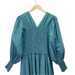 Abacaxi Eva Dress Teal Metallic Cotton Maxi Puff Sleeve Smocked Bodice Sz Large Green Photo 8