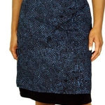 Penny Blue Dot Print Black Velvet Trim Detailed Chiffon Pencil Skirt Blue Size 2 Photo 0