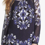 Tory Burch Lisa Silk Blue Floral Sheer Sleeve Blouse - Size - 4 Photo 0