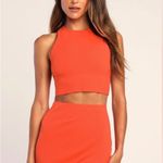 Lulus Lulu’s Vibrant Orange Women's Midi Skirt Set With Tank Top Photo 2