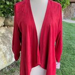 Ny Collection  Women's Red Open Front Suede Draped Cardigan Photo 4