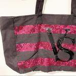 Victoria's Secret  Black Pink Sequin Stripe Tote Overnight Bag Zipper Closure Photo 2