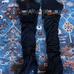 Thigh High Heeled Boots Black Gold Size 9 Photo 0