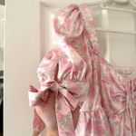 WAYF Terry Top Floral Print Puff Sleeve Peplum Top in Pink Mini Roses Photo 2