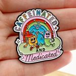 Caffeinated & Medicated/MentalHealth Awareness Enamel Pin White Photo 0