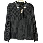 Hem & Thread  Black‎ White Striped Blouse Bow Neckline NWT Medium L4597 Photo 0