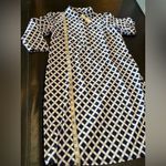 Talbots  Blue and White Geometric Shirt Dress with gold buttons size PM NWT Photo 9