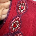 Knitted Dove Red Beaded Cardigan Sweater Womens L Cropped Preppy Coquette Boho Size L Photo 3