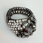 Adjustable Stretchy Bling Rhinestone Black Silver Cocktail Statement Ring Photo 2