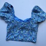 Splendid Floral Longline Puff Sleeve Blue Women's Top Medium Size Photo 2