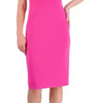 Eliza J Scuba V-Neck Ruffled Cap Sleeve Sheath Dress in Pink Size US 8 Photo 0