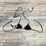 Ola Vida Blurred Geometric Plaid Sliding Triangle Halter Bikini Top NWT Small Black Photo 4