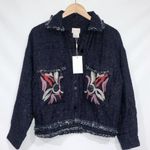 Anthropologie Foxiedox Embroidered Takeo Tweed Boho Jacket Frayed Trim Size S Photo 0