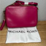 Michael Kors Ginny Hot Pink Leather "Love" Studded Medium Crossbody Camera Bag Photo 3