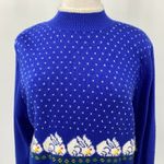 Vintage 80s Lord & Taylor Bunny Dot Pattern SweaterTurtleneck Blue Womens Medium Photo 2