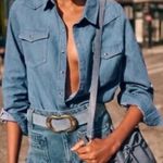 Sézane Sezane Servanne Women's Denim Shirt Long Sleeve Pear Snap Blue Size 34 Photo 0