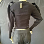 EXPRESS  long sleeve exaggerated sleeve embroidered ribbed lace top black size xs Photo 6