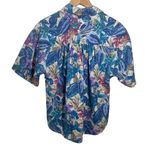 Vintage Camp Shirt Women L Button Up Floral Blue Purple Hawaiian Light Top Vacay Size L Photo 1