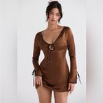 House Of CB  Sakina Long Sleeve Satin‎ Minidress Espresso Coffee Brown NWOT sz XS Photo 2