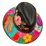 HAT MEXICAN Artisanal Hand Painted Fedora Floral Sombrero Panama Bohemian Black Photo 0