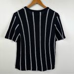Theory Emmeris Ibisco Sweater Womens M Navy Striped Cotton Knit Short Sleeve Top Photo 3