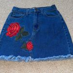 Vibrant Womens  Jean Skirt with Flower Detail Photo 0