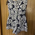 Banana Republic Linen Blue and White Leaf Print Romper Photo 5