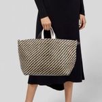 • Clare V • Bateau Woven Leather Tote Black and Cream Zig Zag Photo 0