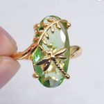 Elegant Gold and Green Dragonfly Ring Photo 2