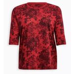 Torrid Red Black Floral Relaxed Feather Soft Slub Crew Neck Drop Shoulder Tee 5X Photo 4