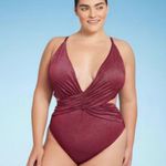 Shade & Shore Monokini Plunge Cut Out High Leg Lurex One Piece Swimsuit - ™ Burgundy Photo 0