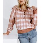 Free People  FP Movement Tie Dye Believer Lace Up Sweatshirt Mauve & White XS Photo 3