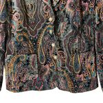 Vintage Script Blazer Size 12 Multicolor Paisley Print Velvet Boho Regal Baroque Black Photo 1