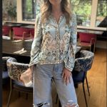 Derek Lam Blue Floral Button Up Shirt Size 10 Challis Vacation Designer $300 Photo 8