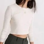 Madewell Fine Ribbed Supercrop Crewneck Long-Sleeve Tee Antique Cream size M Photo 0