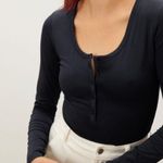 Everlane The Long Sleeve Henley Bodysuit Black XSmall Photo 2