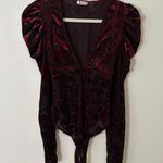 Free People Intimately black & red velvet mesh long sleeve bodysuit size XS Photo 1