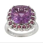 Cushion Purple Fluorite & Rhodolite Garnet Sterling Silver 925 Ring Halo Sz 9 Photo 8