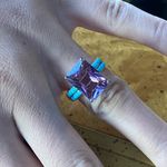 Rose de France Amethyst Sleeping Beauty Turquoise Sterling Silver Ring Size 7 Purple Photo 3