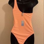 Trendy One-Shoulder Cutout Swimsuit in Peach NWT Photo 2