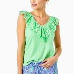 Lilly Pulitzer  Plaza Top Green Sleeveless Ruffled Eyelet Collar Tank Women’s XXS Photo 0