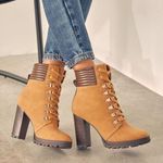 Shoedazzle Women’s Shandee Lace Up Bootie in Tan size 9 Photo 0