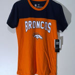 NFL   Denver Broncos Womens Rhinestone Orange Blue T Shirt SZ Small NWT Photo 0
