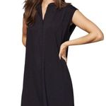 Eileen Fisher  Knit Mandarin Collar Dress Size XSMALL Black Oversized Loose Photo 0
