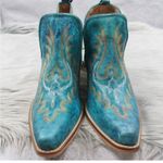 MYRA Turquoise Embroidered Leather Block Heel Western Ankle Booties Women Size 7 Blue Photo 3