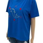 VINTAGE Crystal Kobe LARGE Blue Dolphin Sea Seashell Embroidered Tee Shirt Photo 0