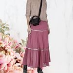 🍁Free People Womens Ella Ruched Tiered Sugar Plum Maxi Skirt Size 2~ NWT Photo 2
