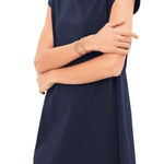 Eileen Fisher Petite Navy Blue Minimalist Cap Sleeve A-Line Swing Dress Size 2/4 Photo 0
