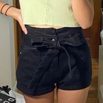 Black High Rise Paper Bag Denim Shorts Size 0 Photo 0